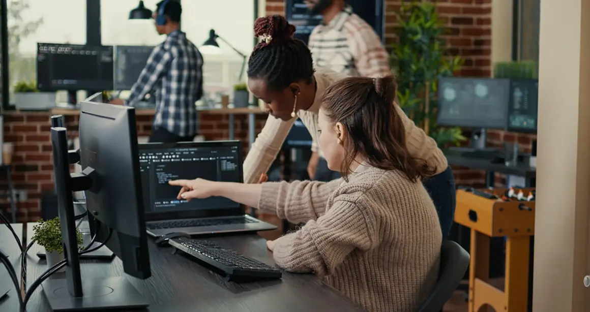 Team collaborating in a modern office